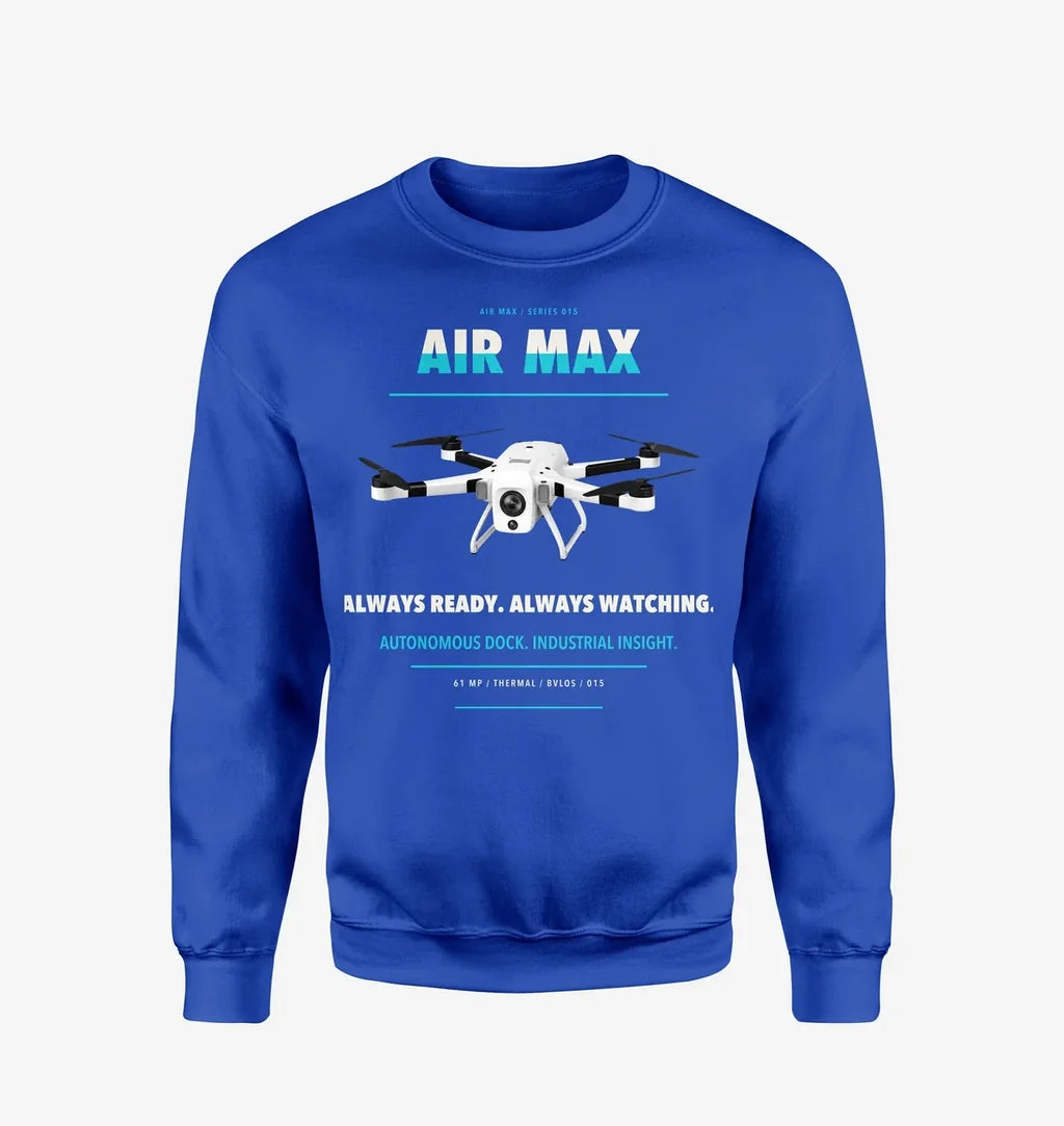 Percepto Air Max design on blue sweatshirt