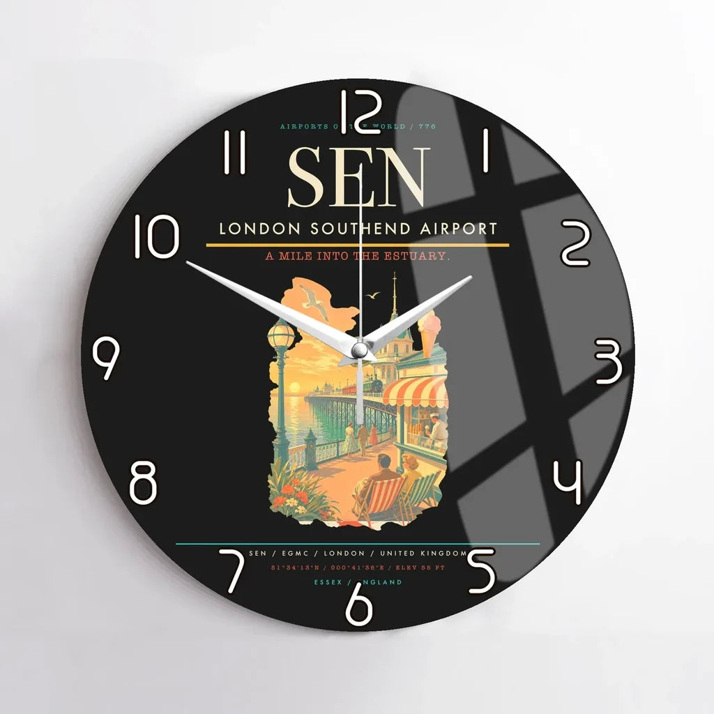 London Southend Airport (SEN) design on black no frame wall clock