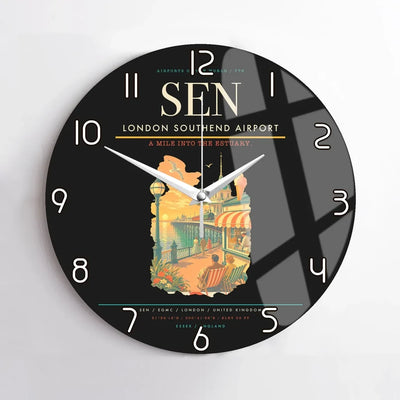 London Southend Airport (SEN) design on black no frame wall clock