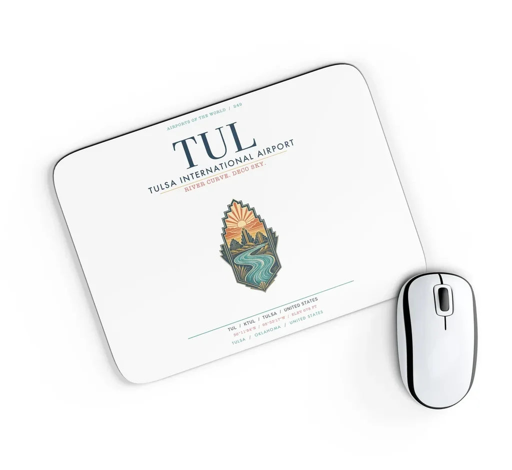 Tulsa International Airport (TUL) design on white rectangle mouse pad