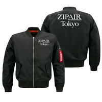 Thumbnail for Zipair aviation design embroidered on black bomber jacket