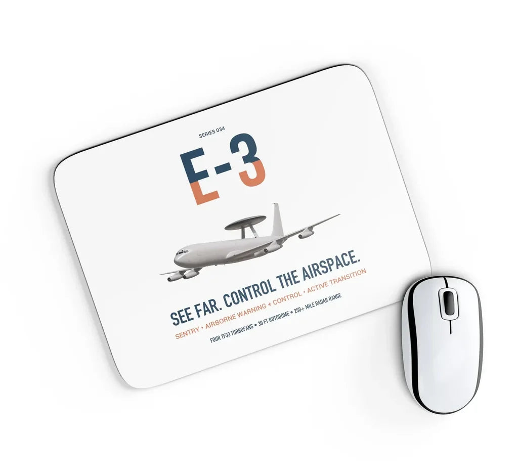 E-3 Sentry AWACS design on white rectangle mouse pad
