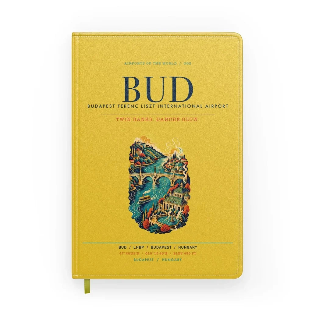 Budapest Ferenc Liszt International Airport (BUD) design on yellow notebook