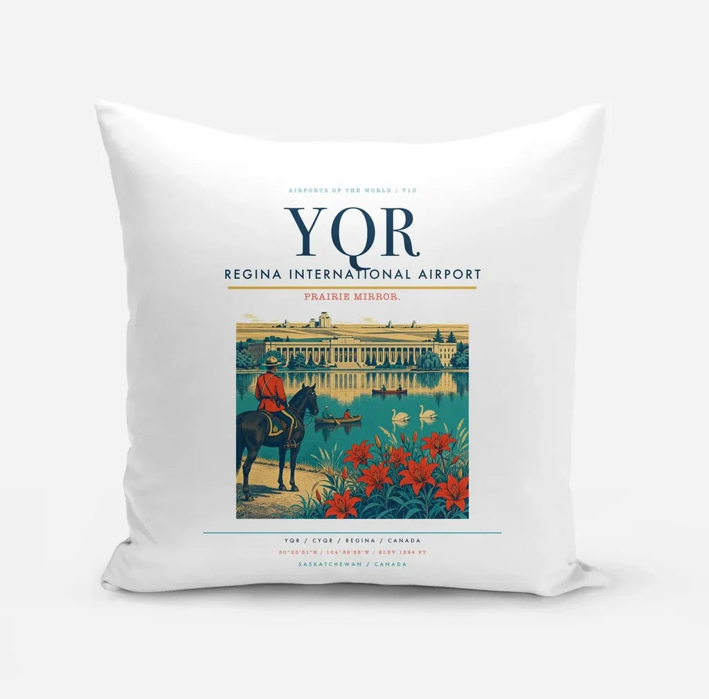 Regina International Airport (YQR) design on white pillow