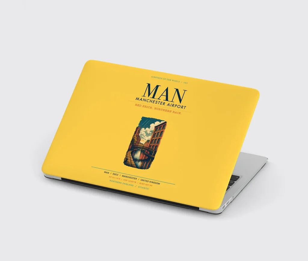 Manchester Airport (MAN) design on yellow MacBook case