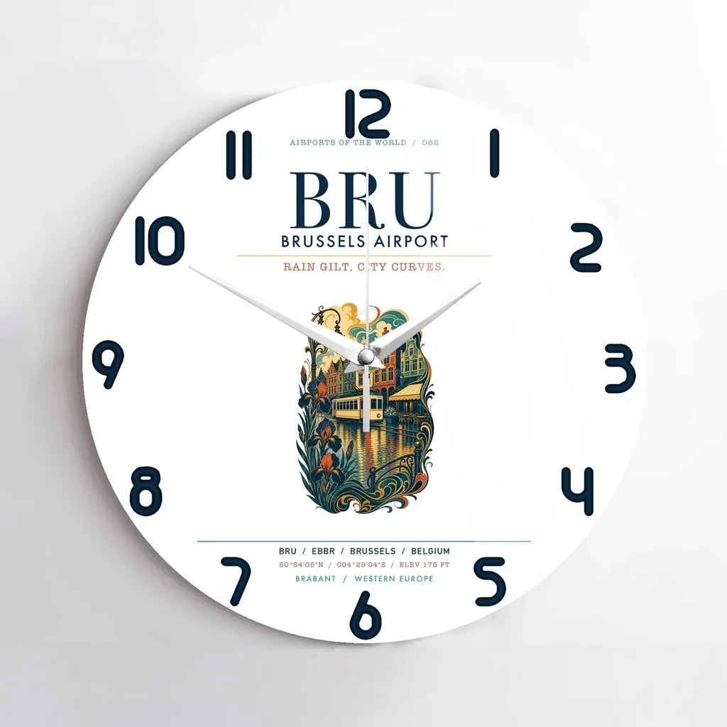 Brussels Airport (BRU) design on white no frame wall clock