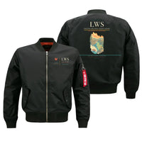 Thumbnail for Lewiston–Nez Perce County Airport (LWS) design on black bomber jacket