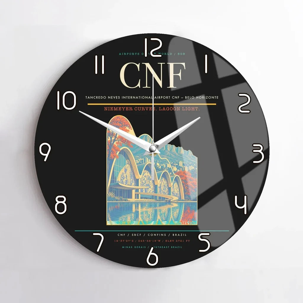 Tancredo Neves International Airport (CNF) design on black no frame wall clock