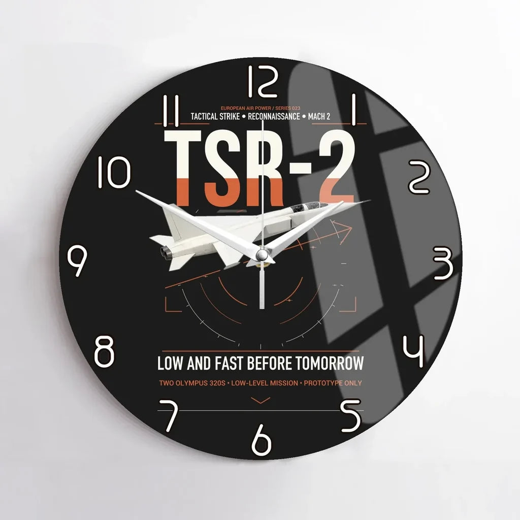 BAC TSR-2 design on black no frame wall clock
