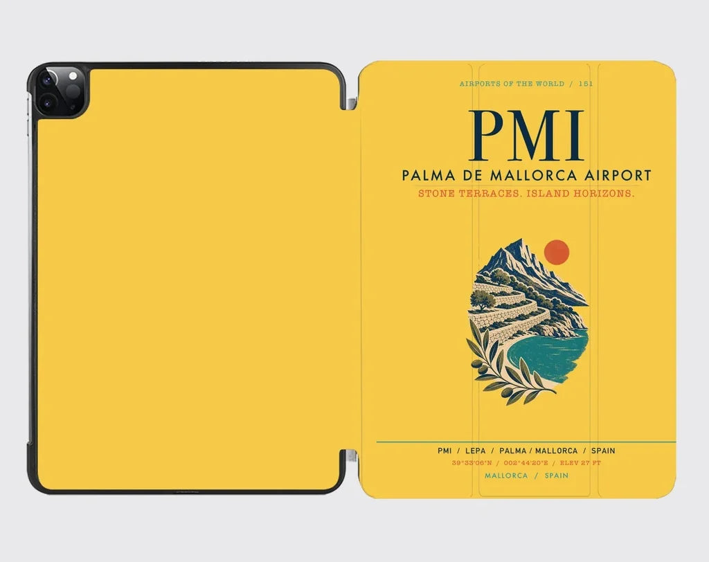 Palma de Mallorca Airport (PMI) design on yellow ipad tablet case
