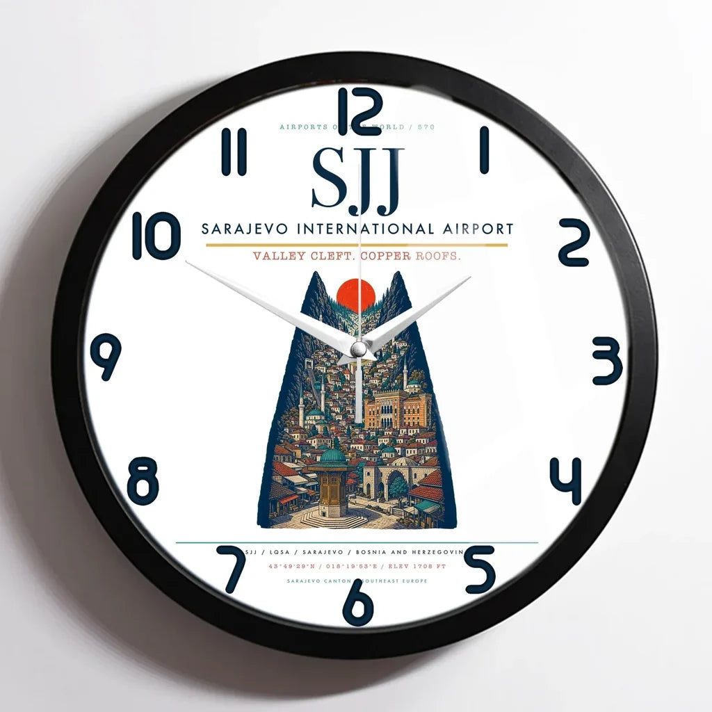 Sarajevo International Airport SJJ Wall-Clock Framed - White