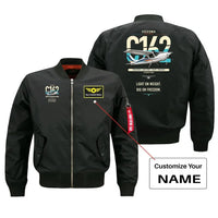 Thumbnail for Cessna 162 Skycatcher design on black+name bomber jacket, double-side print