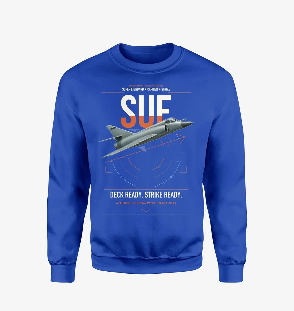 Dassault Super Étendard design on blue sweatshirt