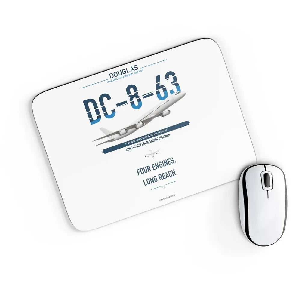Douglas DC-8-63 design on white rectangle mouse pad