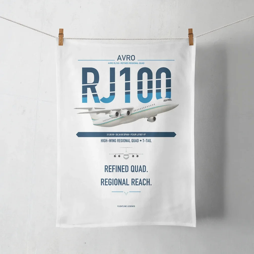 Avro RJ100 design on white towel
