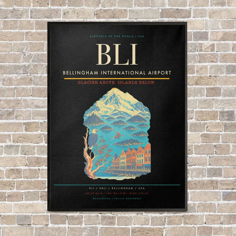 Bellingham International Airport BLI - Canvas Framed - Black