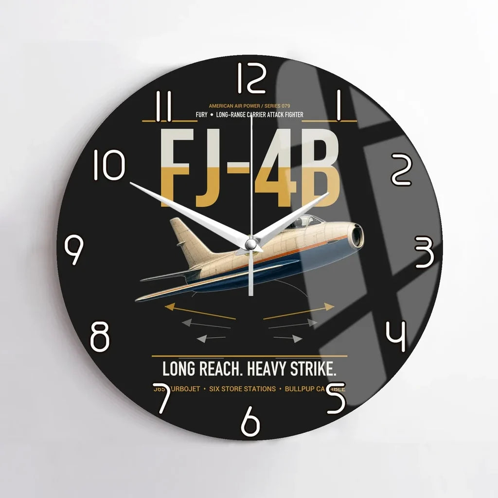 FJ-4B Fury design on black no frame wall clock