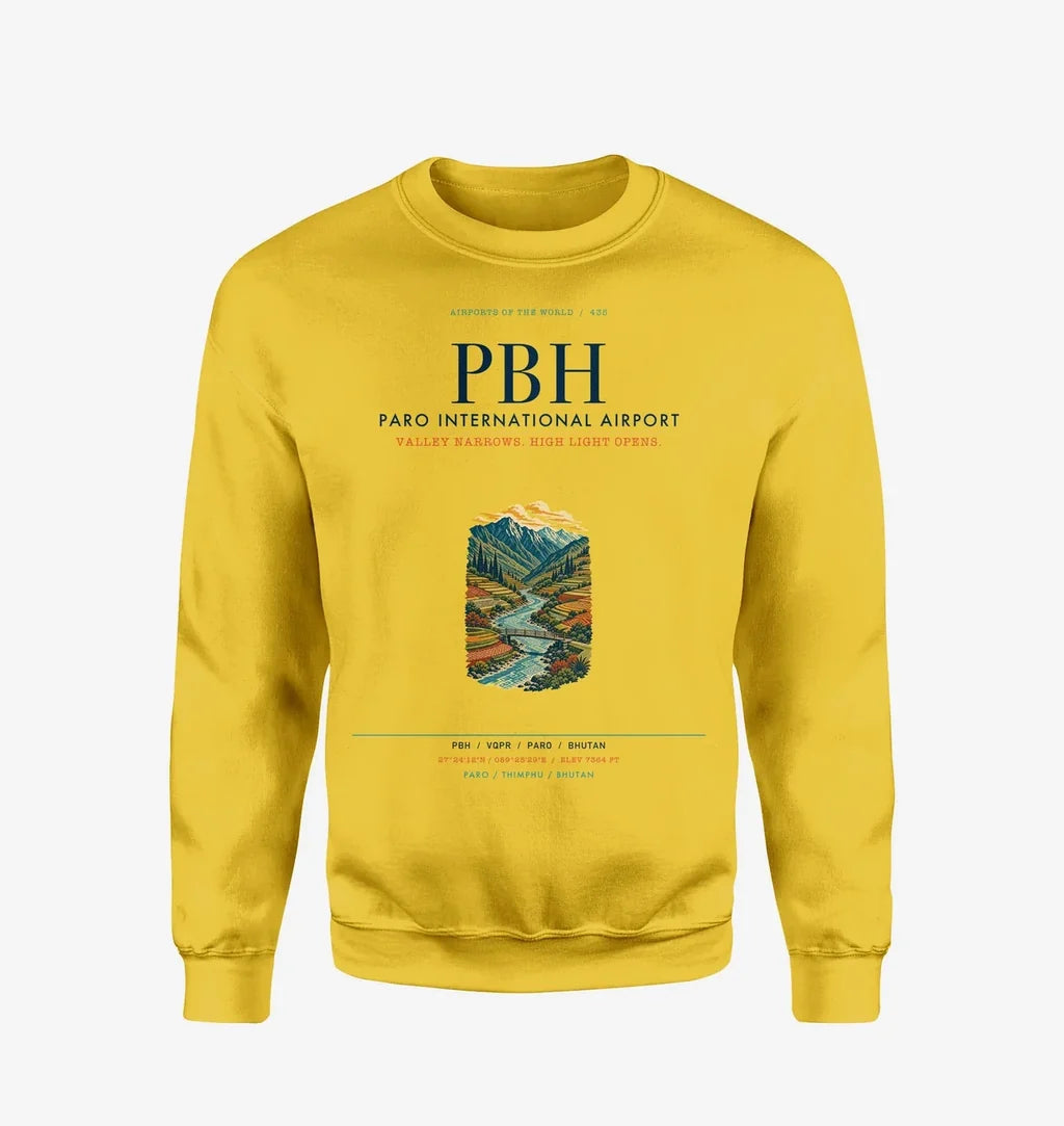 Paro International Airport (PBH) design on yellow sweatshirt