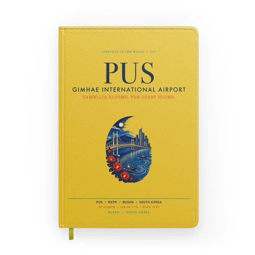 Gimhae International Airport Busan (PUS) design on yellow notebook