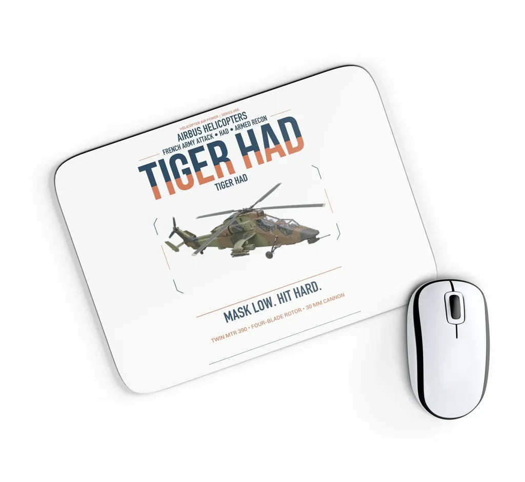 Airbus Helicopters Tiger HAD design on white rectangle mouse pad