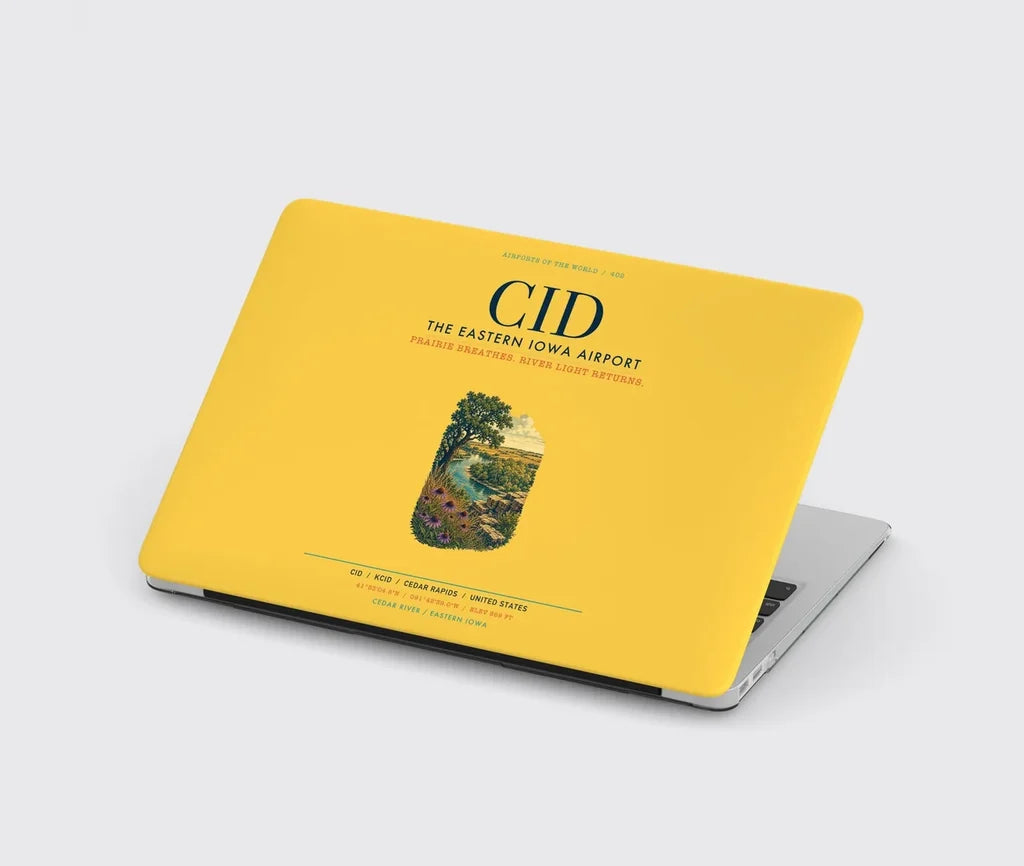 The Eastern Iowa Airport Cedar Rapids (CID) design on yellow MacBook case