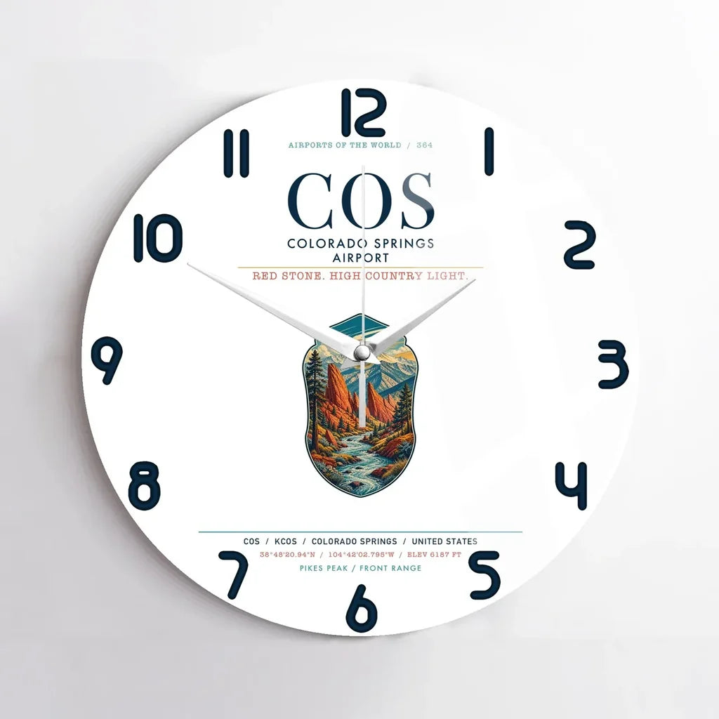 Colorado Springs Airport (COS) design on white no frame wall clock