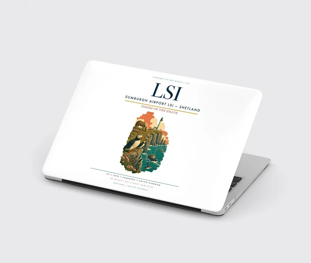 Sumburgh Airport (LSI) design on white MacBook case