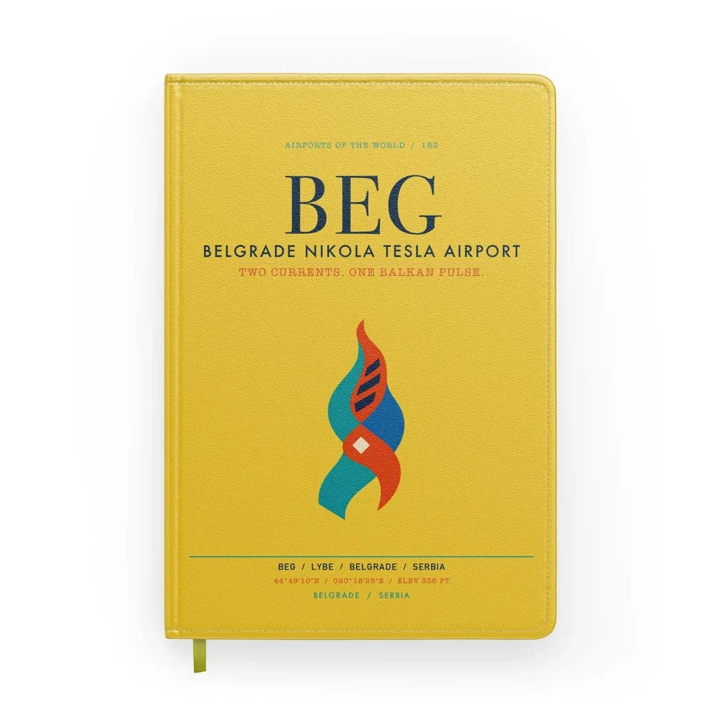 Belgrade Nikola Tesla Airport (BEG) design on yellow notebook