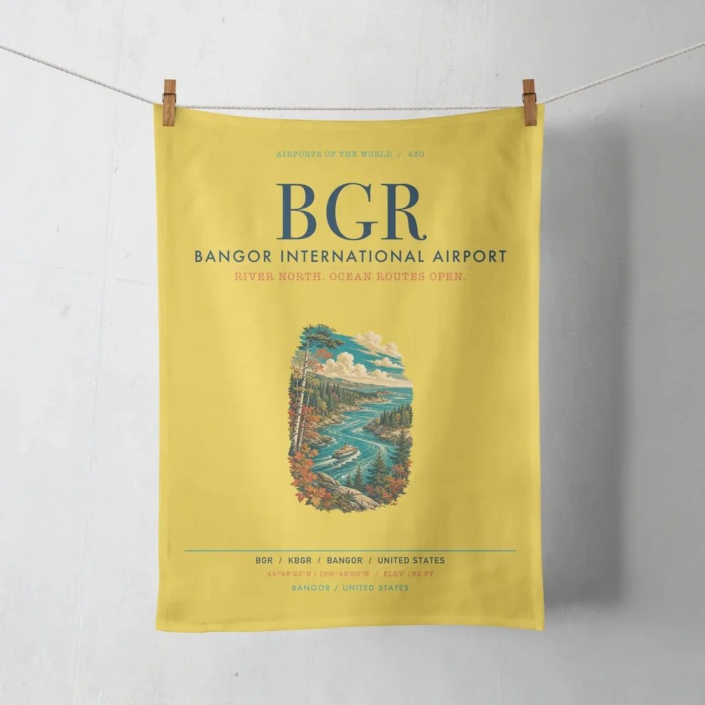 Bangor International Airport (BGR) design on yellow towel