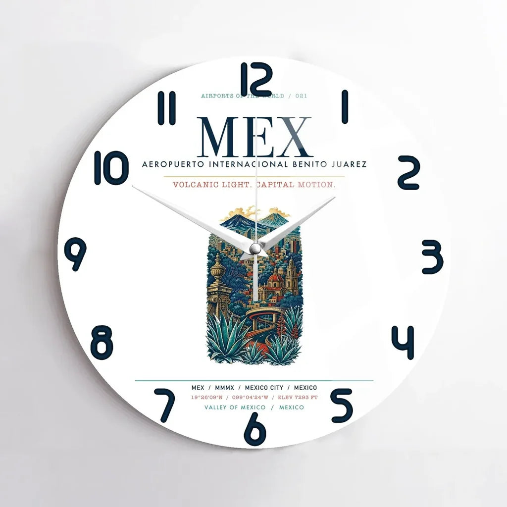 Mexico City Benito Juarez International Airport (MEX) design on white no frame wall clock