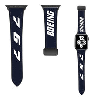 Thumbnail for Boeing 757 Flat Text leather apple watch band - navy blue