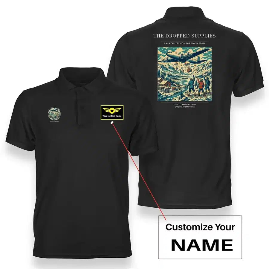 VINTAGE G4234 - The Dropped Supplies - Double-Side Polo T-Shirt design on black+name