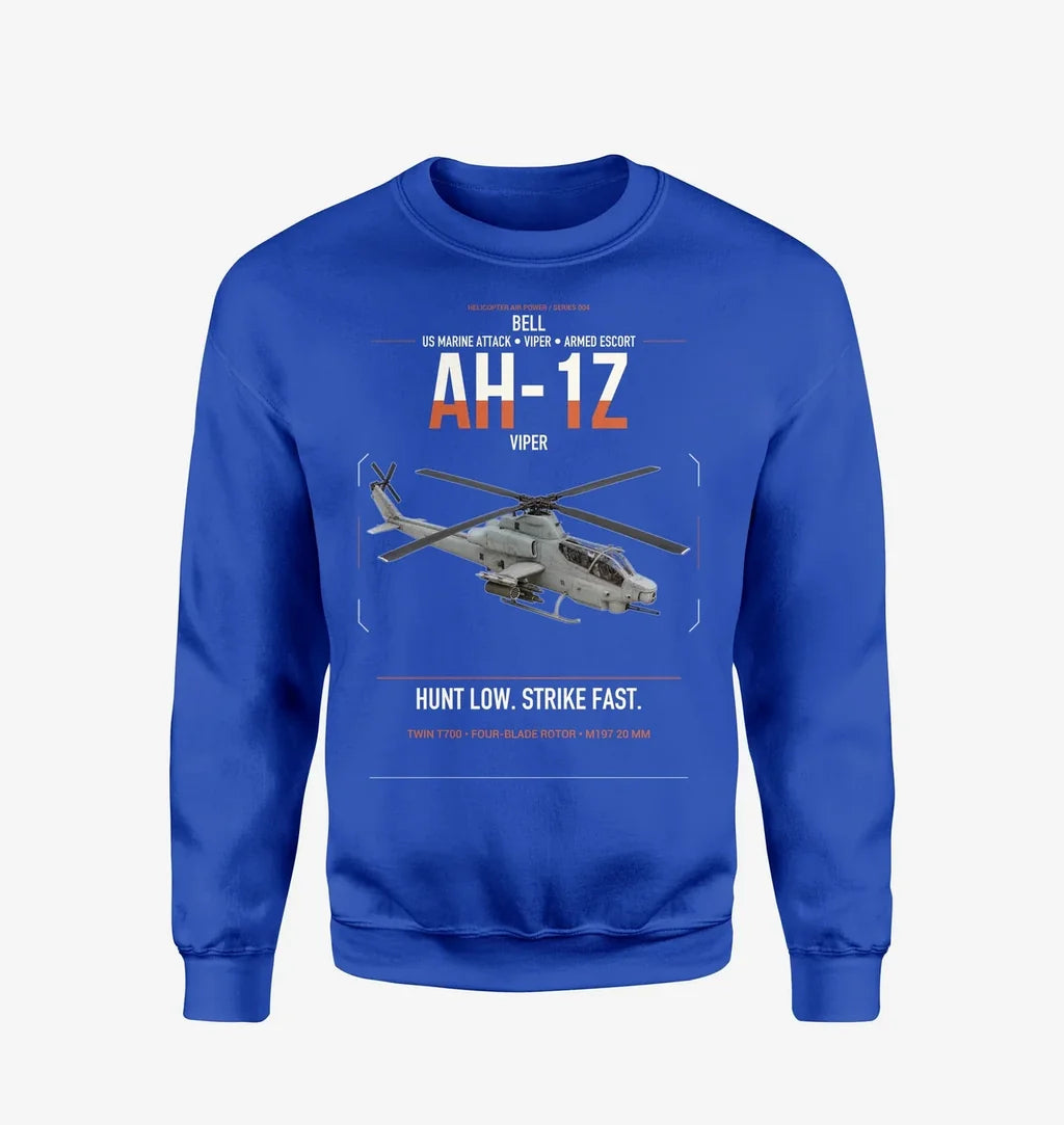 Bell AH-1Z Viper design on blue sweatshirt