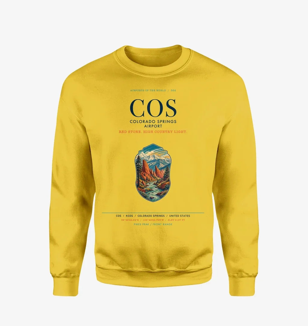 Colorado Springs Airport (COS) design on yellow sweatshirt