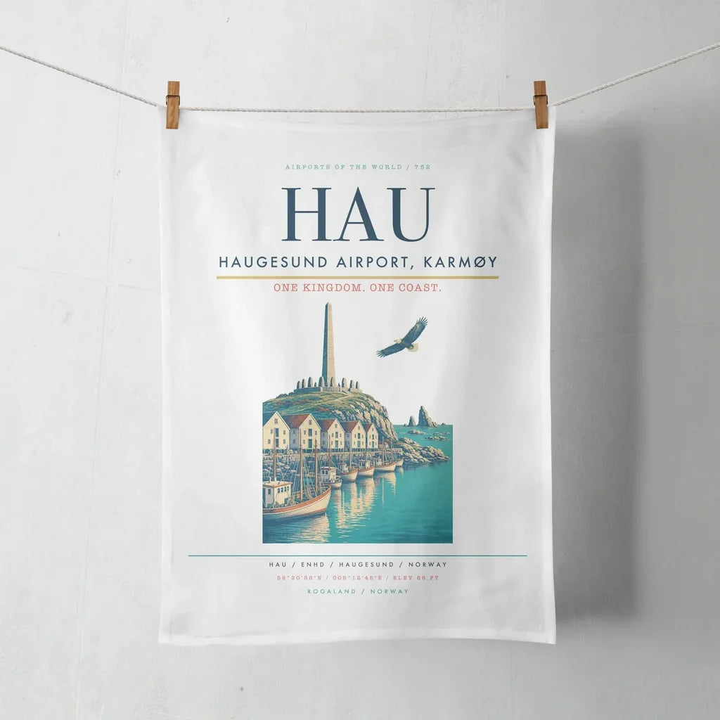 Haugesund Airport, Karmøy (HAU) design on white towel