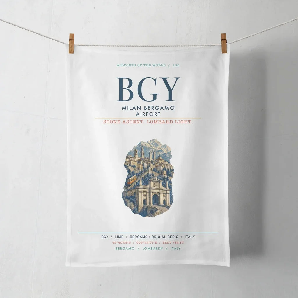 Milan Bergamo Airport (BGY) design on white towel