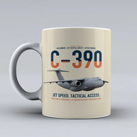 Thumbnail for C-390 Millennium design on beige ceramic mug, double-side print
