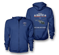 Thumbnail for Aérospatiale SA 316B Alouette III design on blue premium zipped hoodie, double-side print