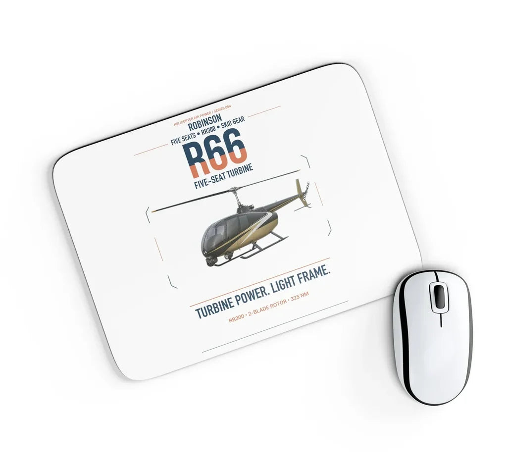 Robinson R66 design on white rectangle mouse pad