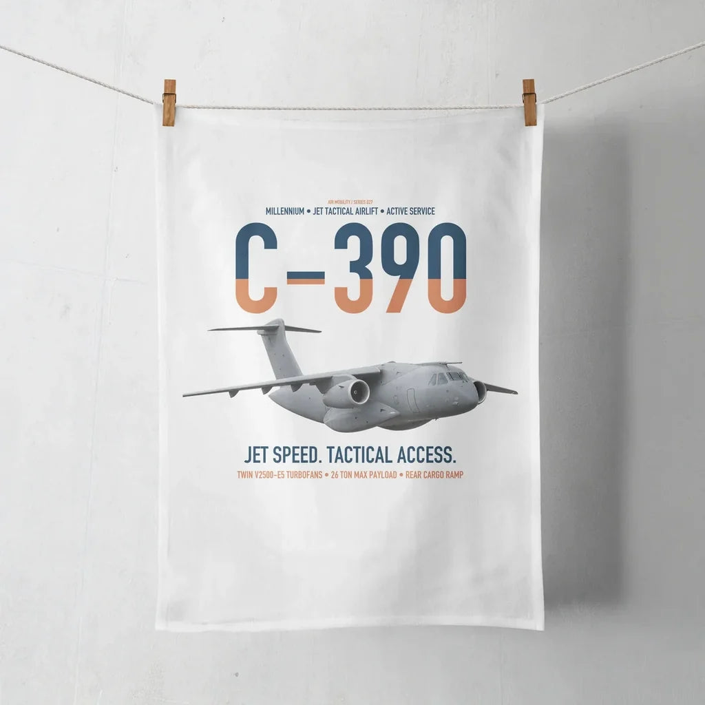 C-390 Millennium design on white towel