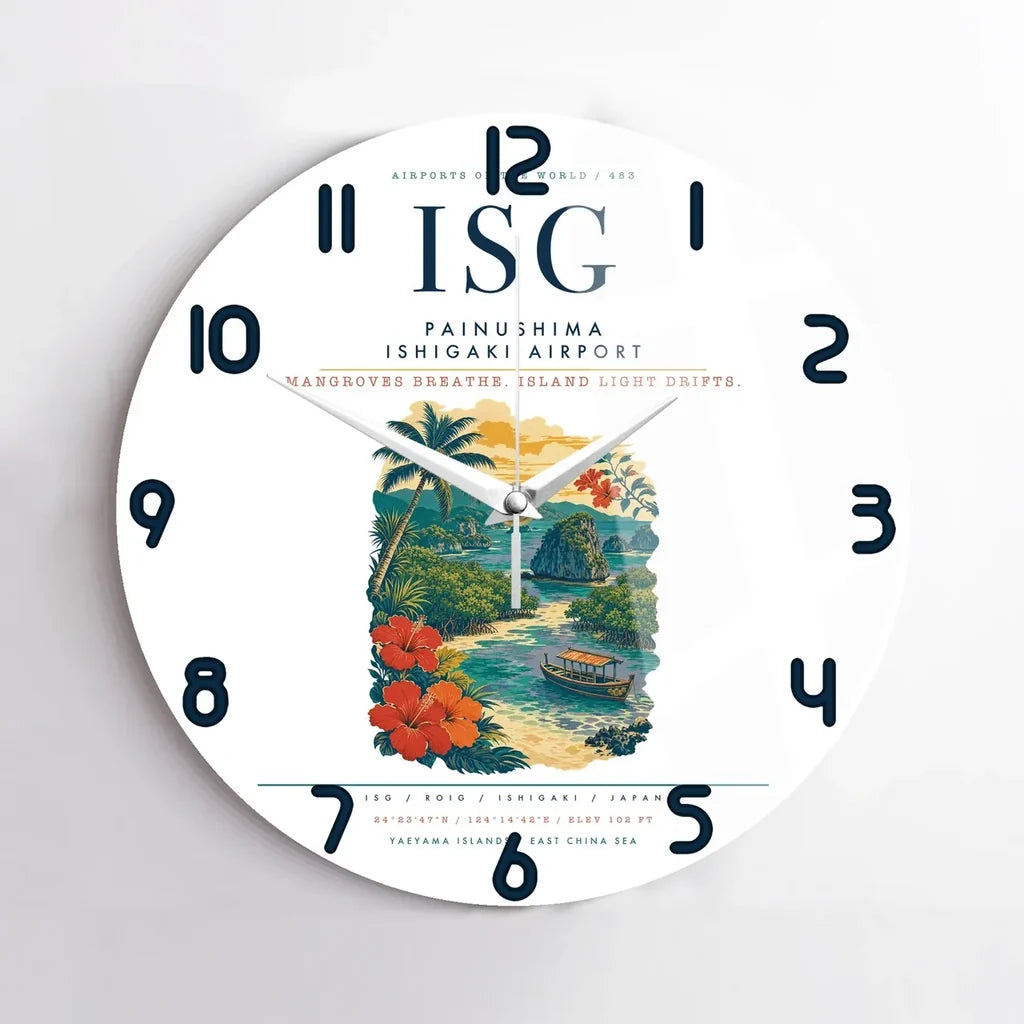 Painushima Ishigaki Airport (ISG) design on white no frame wall clock