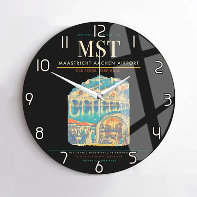 Maastricht Aachen Airport (MST) design on black no frame wall clock