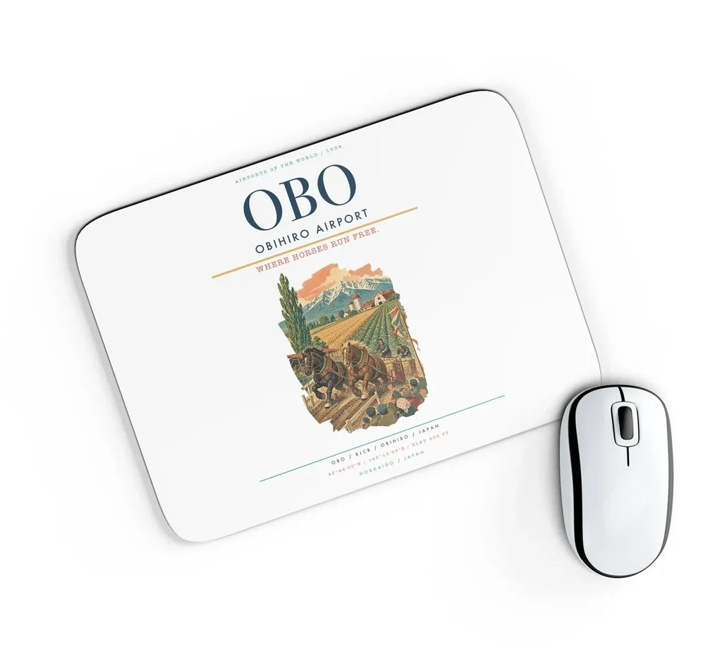 Obihiro Airport (OBO) design on white rectangle mouse pad