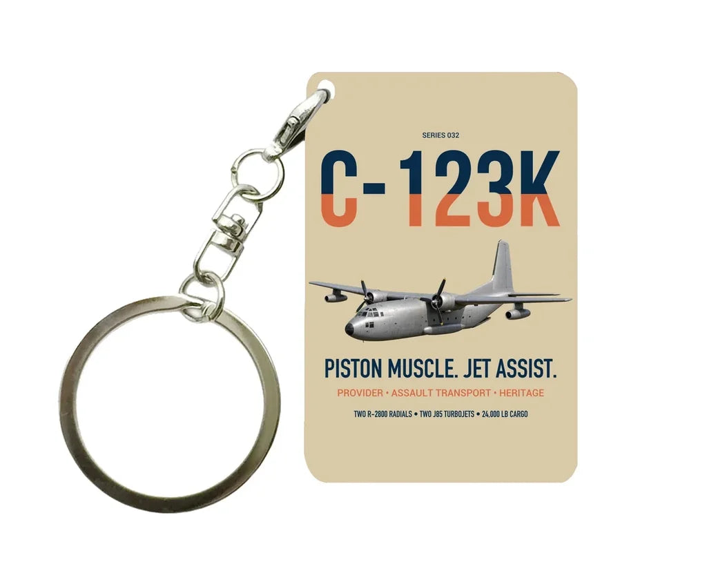 C-123K Provider design on beige designed key chain, double-side print