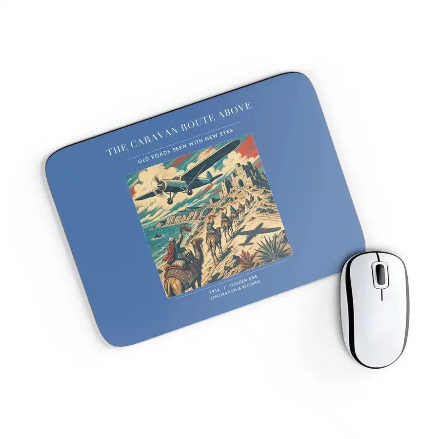 VINTAGE G4332 - The Caravan Route Above - Designed Mouse Pads design on blue rectangle