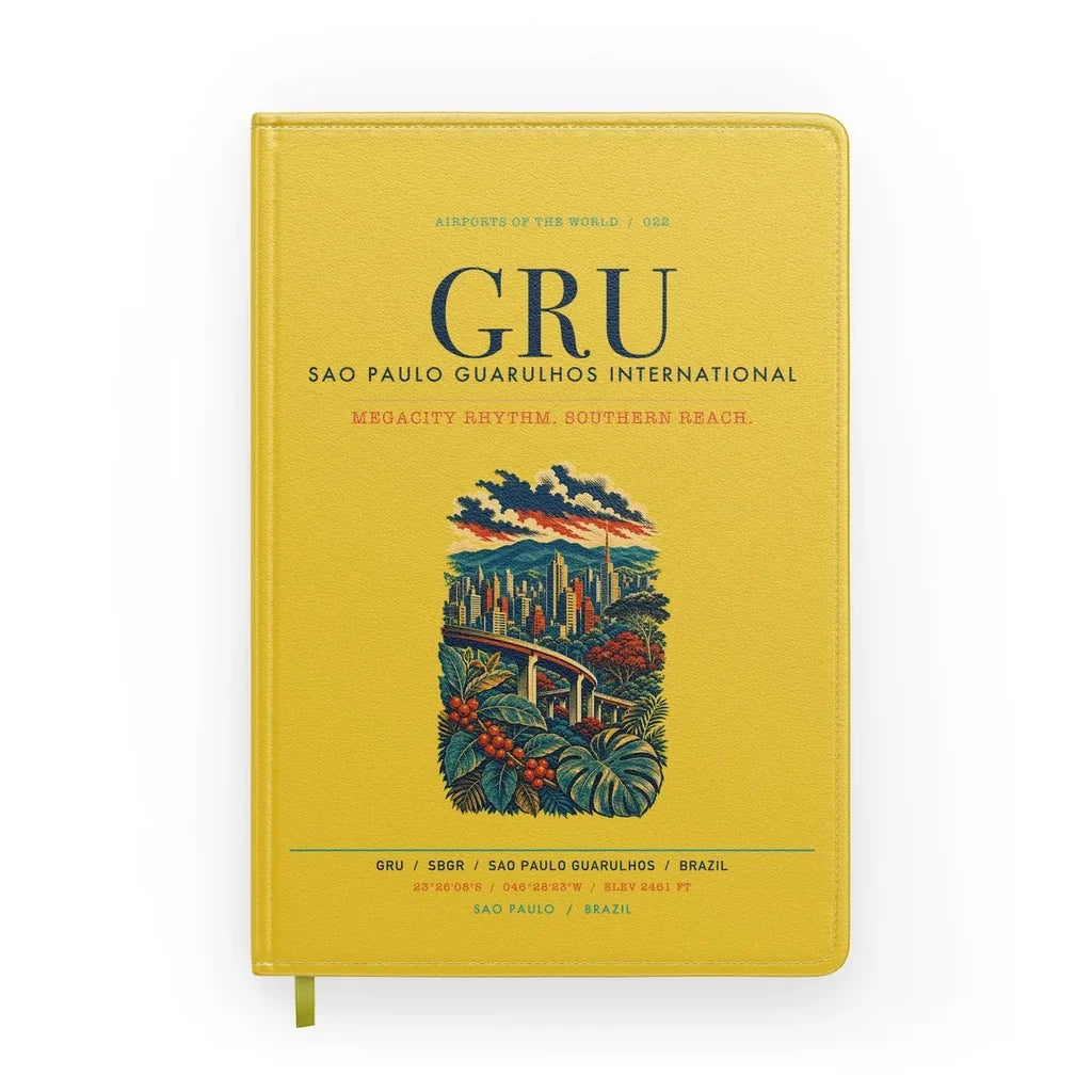 Sao Paulo Guarulhos International Airport (GRU) design on yellow notebook