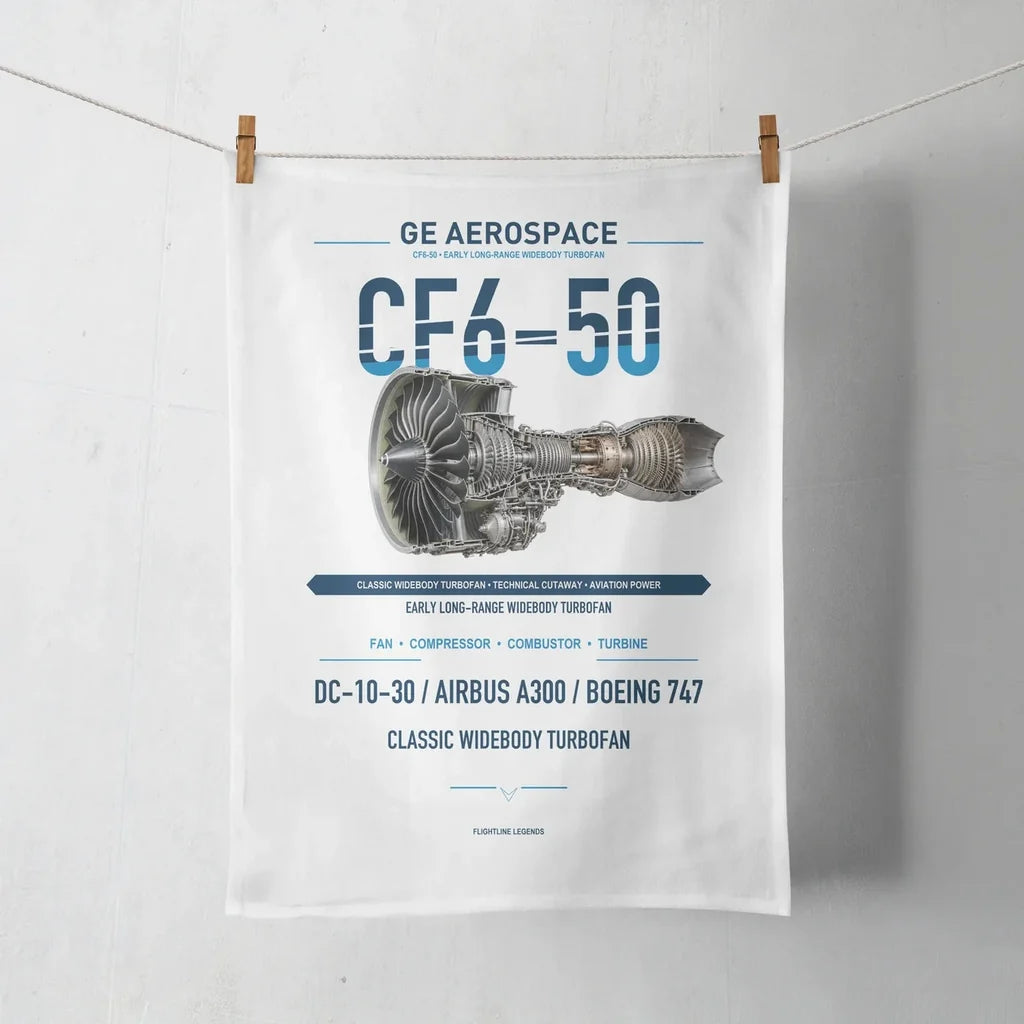 CF6-50 design on white towel