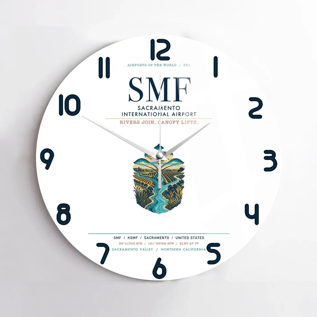 Sacramento International Airport (SMF) design on white no frame wall clock