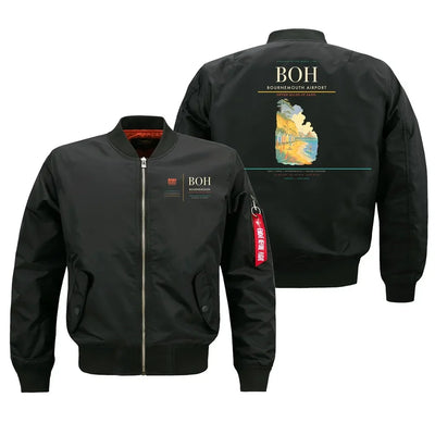Bournemouth Airport (BOH) design on black bomber jacket