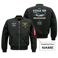 Thumbnail for Daher Kodiak 900 design on black+name bomber jacket, double-side print